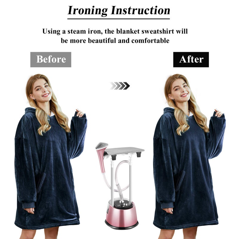 Felicigeely Blanket Hoodie, Oversized Wearable Blanket Sweatshirt for Adults Women Men Warm Cozy Thick Blue Hoodie Blanket with Pockets and Sleeves Gift for Her Mom Girls - Image 3